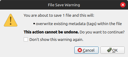 A warning informing the user that they are about to edit file metadata.
